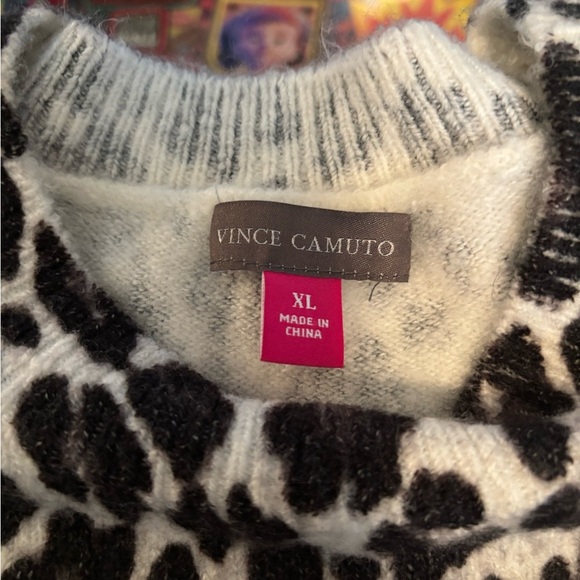 Vince Camuto Black and White Leopard Print Sweater XL - Picture 7 of 8